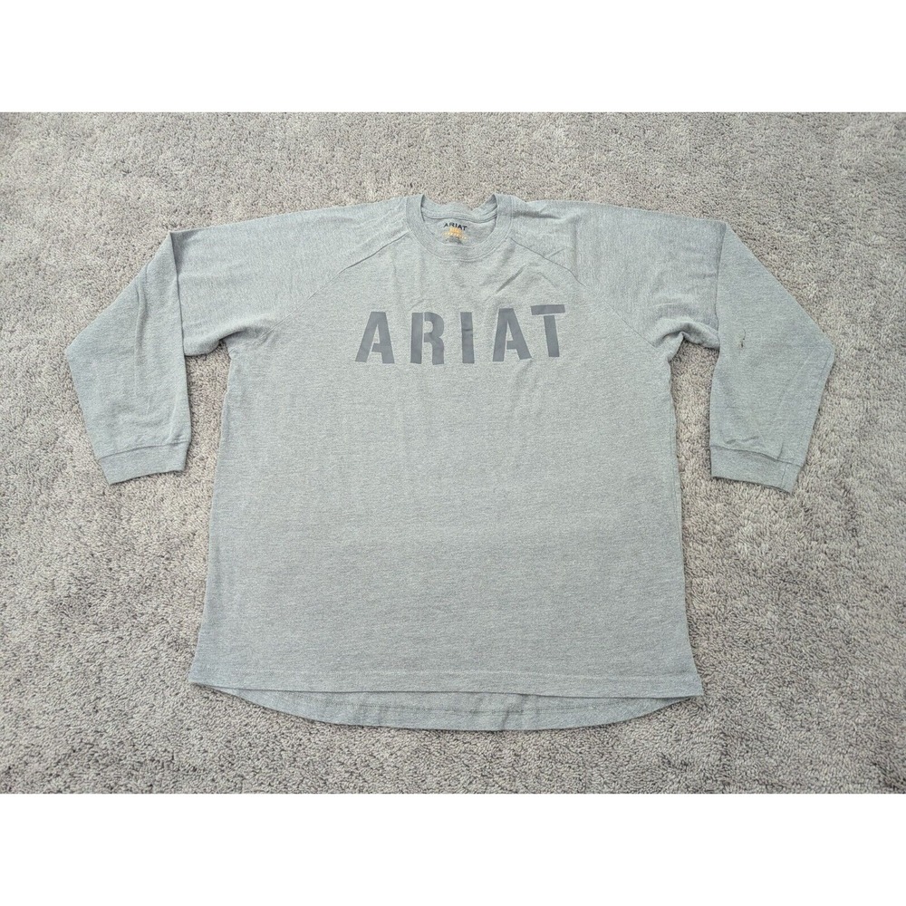Ariat Rebar Sweater Mens 2XL Pullover Long Sleeve Crew‎ Neck Gray Spellout